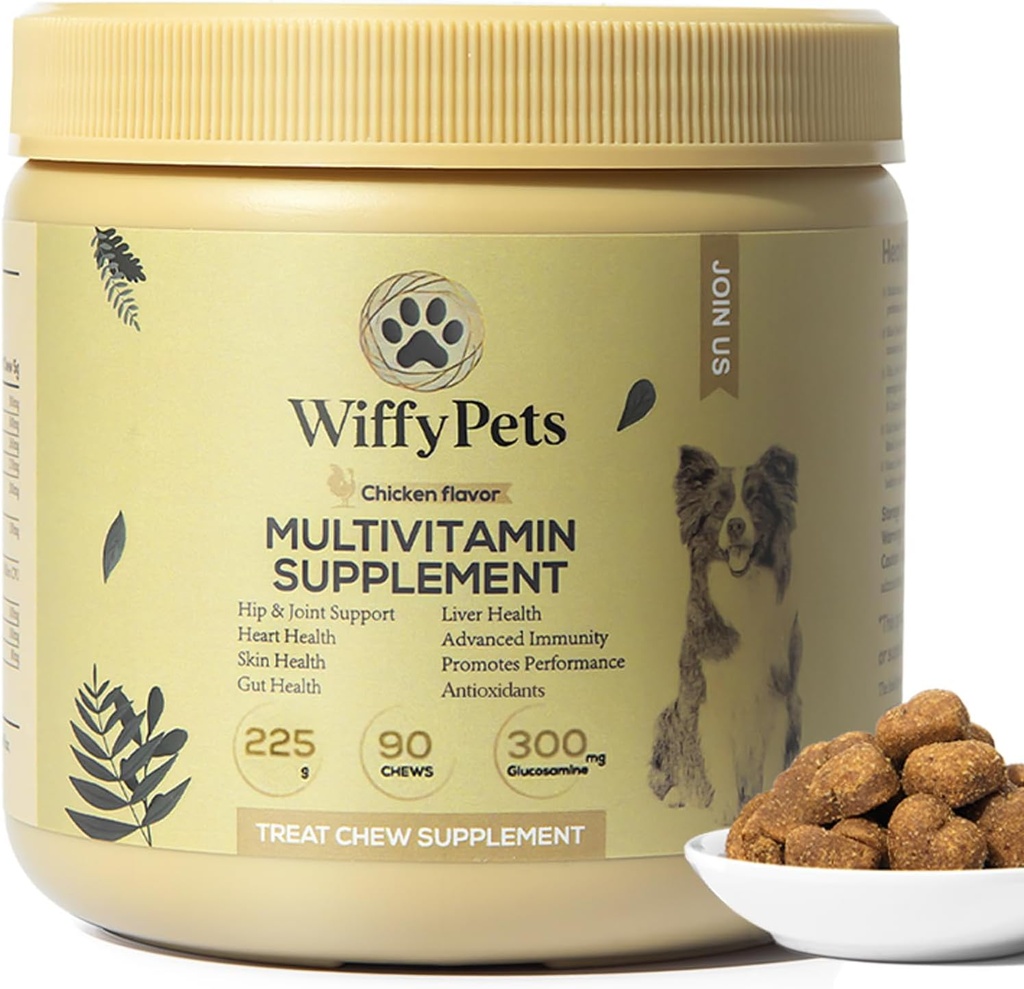 11-in-1 Dog Multivitamin for Small, Medium & Large Breed Dog,Vitamin Dog Treat, Dog Vitamins and Supplements, Vitamin Mixture for Skin & Coat by WiffyPets,Boosts Immunity | 90 Count,Chicken