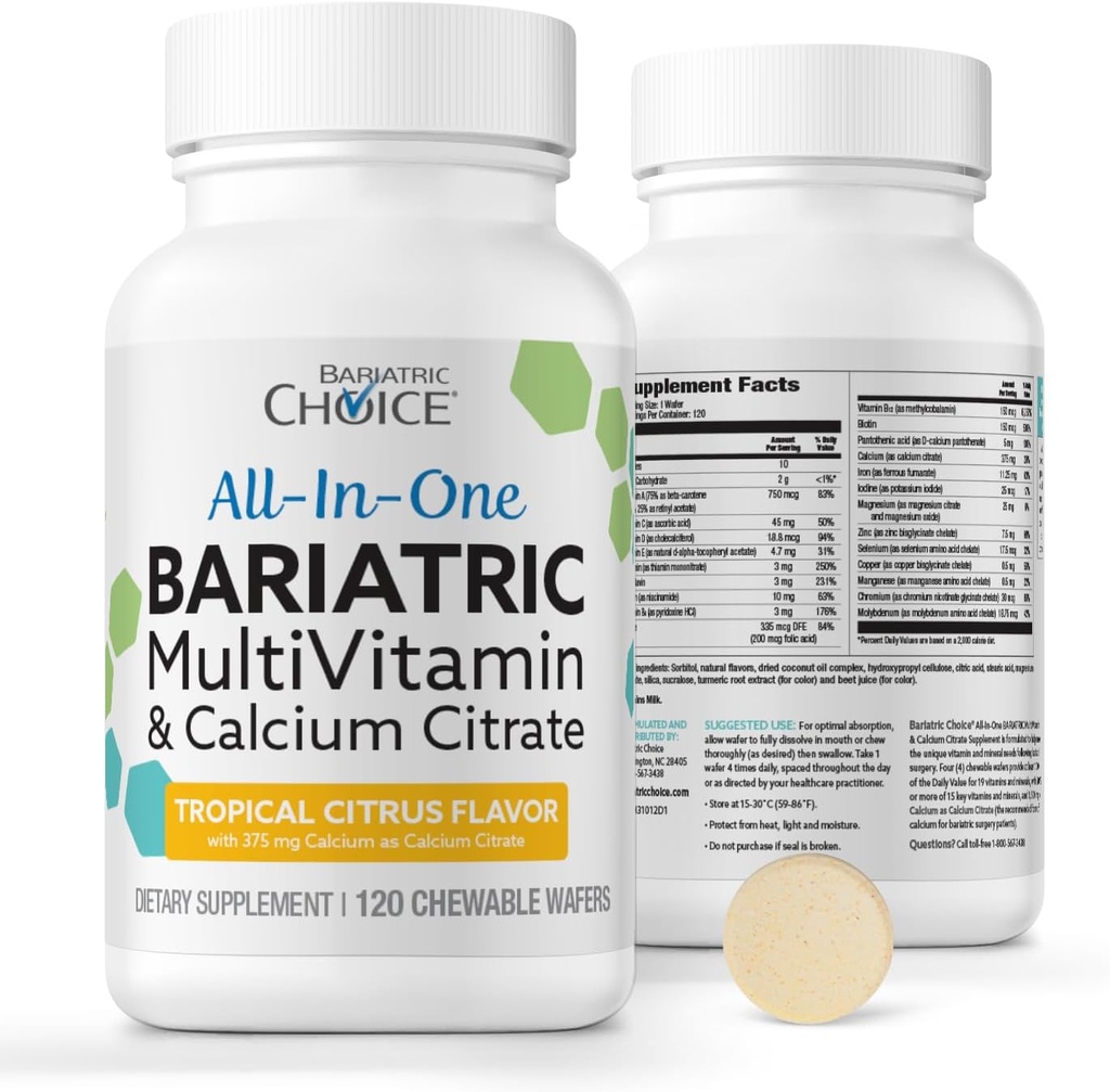Bariatric Choice All-in-One Chewable Bariatric MultiVitamin med Iron & Calcium Citrate, Tropical Citrus (120ct)