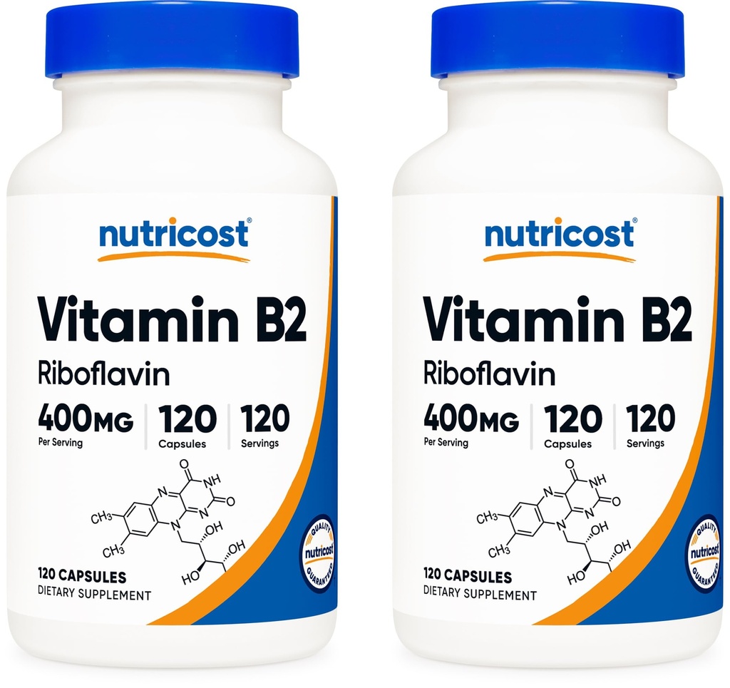 Nutricost B2-vitamiini (Riboflaviini) 400 mg, 120 kapselia (2 pulloa)