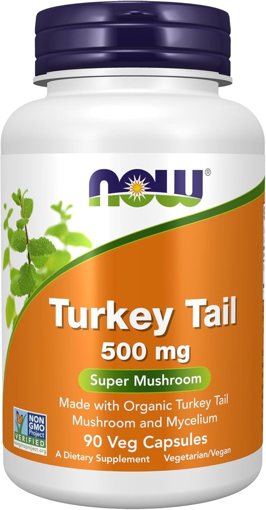 NOW Foods Supplements, Turkiet Tail 500 mg, Super Mushroom, tillverkad med organisk Turkiet Tail Mushroom och Mycelium, 90 Veg Capsules