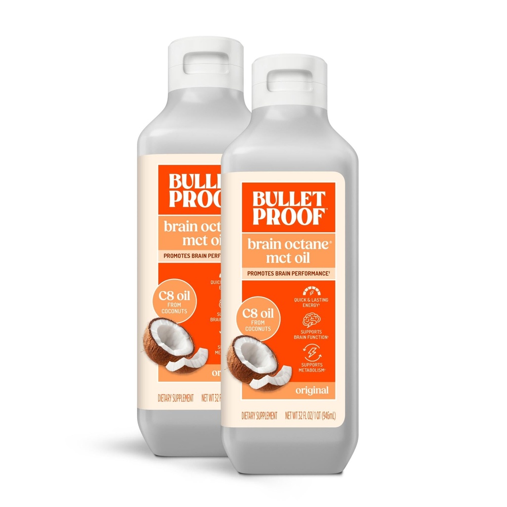 Luodinkestävä aivojen Octane C8 MCT Oil, 32 Ounces (Pack of 2), Keto täydennysosa kestävä energia ja aineenvaihdunta tuki, Pakkaus toukokuu Vary