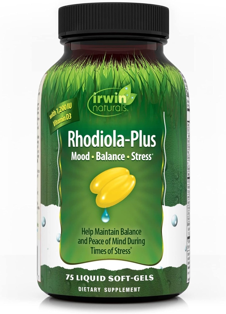 Irwin Naturals Rhodiola-Plus - 75 Liquid Soft-Gels - auttaa säilyttämään tasapainon ja rauhan mielen - kanssa L-Theanine, D3-vitamiini & Magnesium - 25