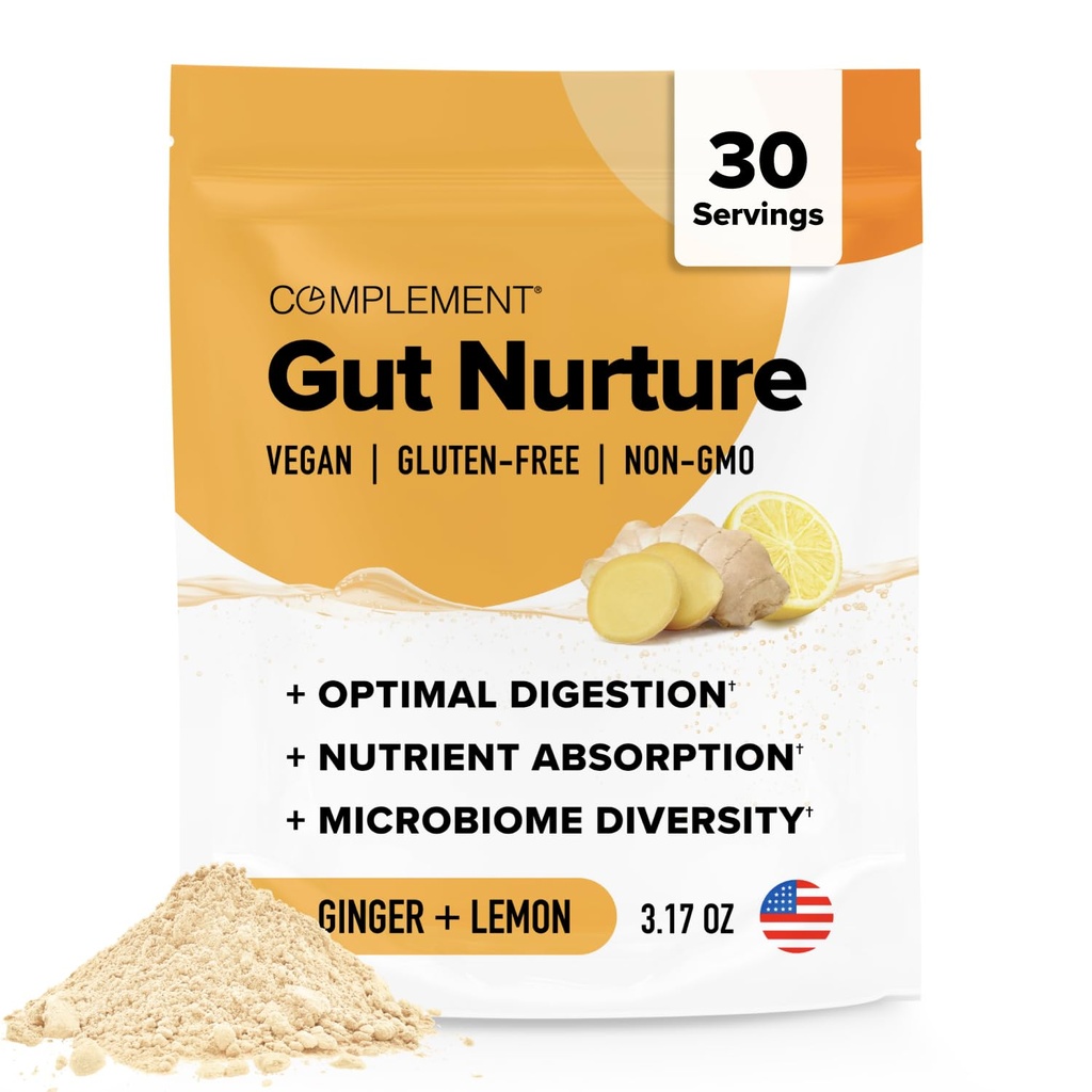 Komplettera Gut Nurture Prebiotic + Postbiotic Superfood Powder för Leaky Gut Repair, Probiotika för Digestive Health - Ginger Root - 30 portioner