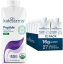 KATE FARMS Organic Adult Peptide 1.0 Formel, Plain, Sole-Source, Hydrolyzed Plant-Based Nutrition för Oral eller Tube Feeding, 11 Fl oz (12 Pack)
