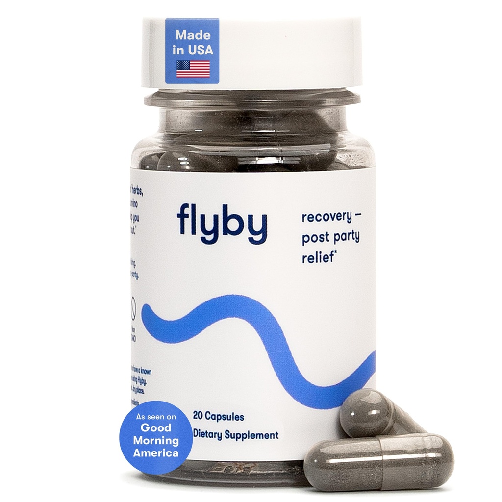 Flyby Recovery Supplement - All The Hang, Without The Over!TM - med Milk Thistle, Vitamin C, Aktiverad Charcoal och Apple Cider Vinegar - Pre & Post Drinking Formel (20 Count)