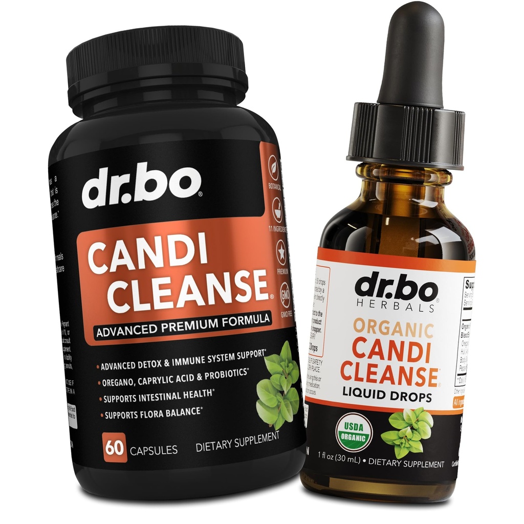 Candi Cleanse Tuki täydentää pillereitä ja tippa - Organic Oil Drops Liquid & Black Walnut Wormwood - Extra vahvuus Natural Gut Cleanser Detox Health Lisäravinteet & Caprylic Acid Kapselit