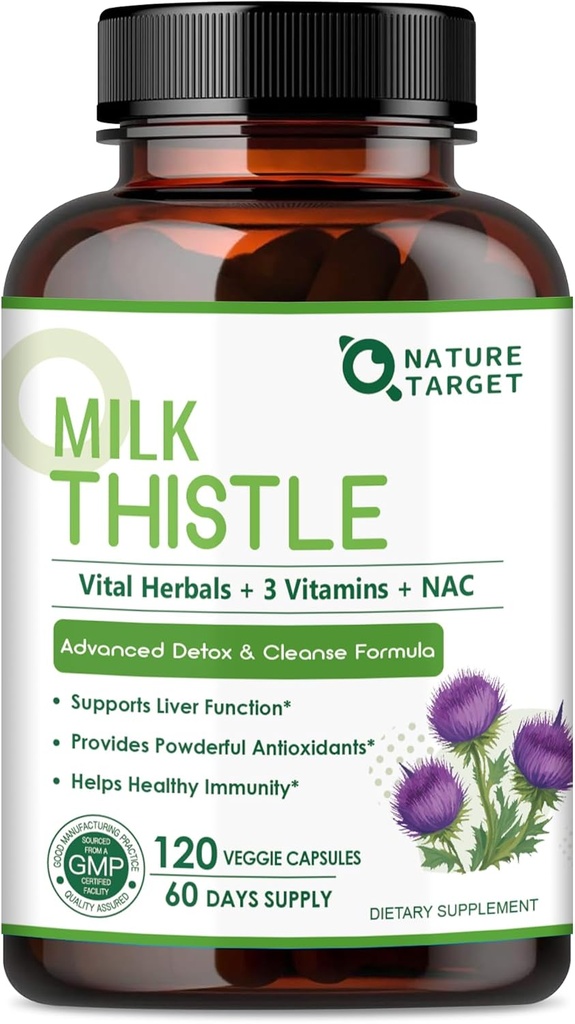 NATURAL Thistle Supplement for Liver Cleanse Detox & Repair, Support Supplement with 350mg of 30:1 Milk Thistle Extract Equivalent to 10500mg, 120 Veggie Capsules(60 päivää Supply)