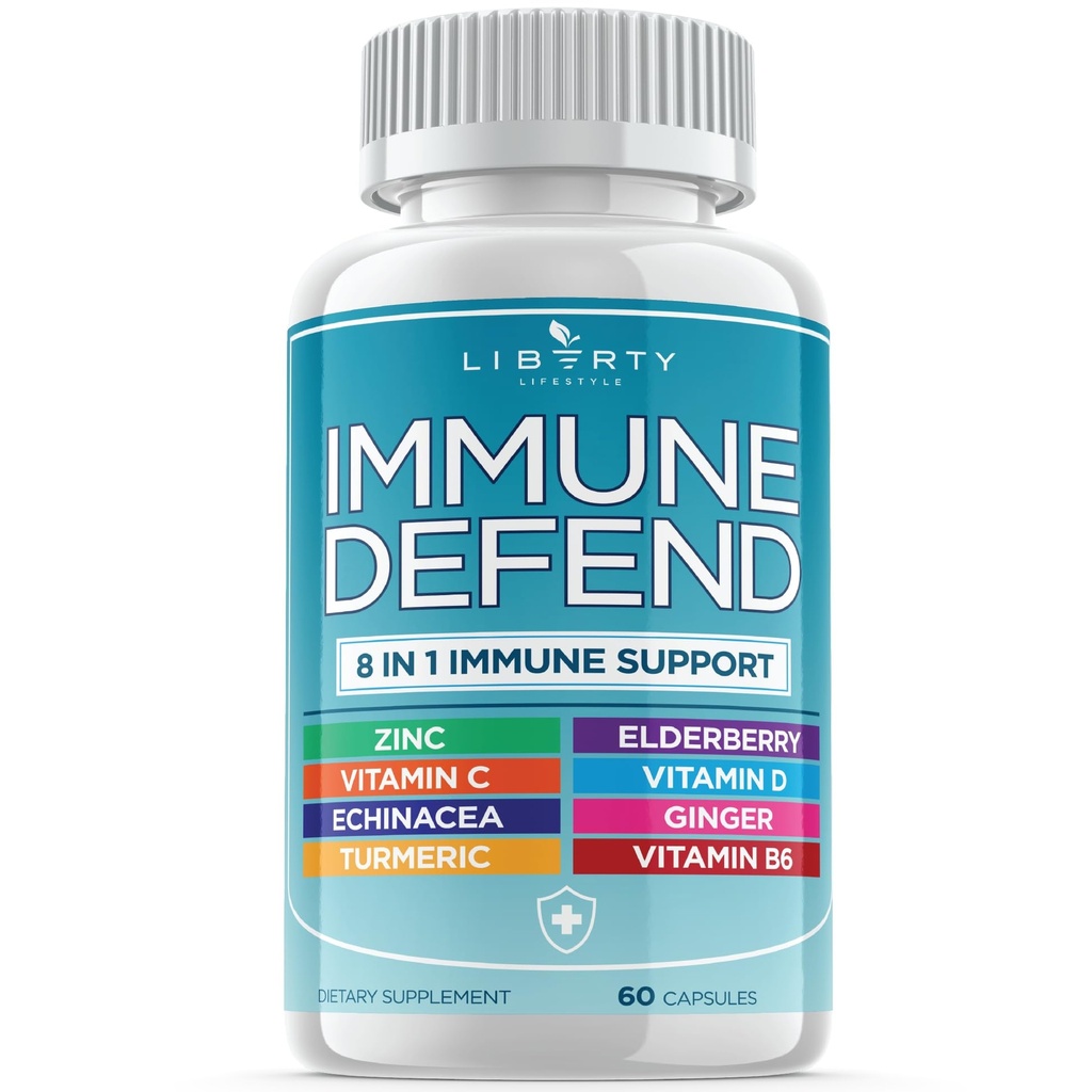 8 in 1 Immuuneja tukeva tuki, immuniteetit lisänä Echinacea Sinkki 50 mg, C-vitamiini, D3 5000 IU, kurkumaiini & inkivääri, Echinacea - lapsille aikuisille (1 pakkaus)
