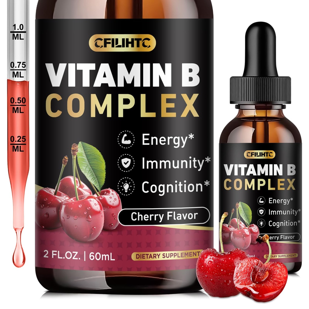 B-vitamiinikompleksin nestetippa, B-vitamiinikompleksin lisäaine B1, B2, B3, B5 B6, B7, B9 ja Metyyli B12 -tippa aikuisille ja lapsille, vegaanille, kirsikkamalleille