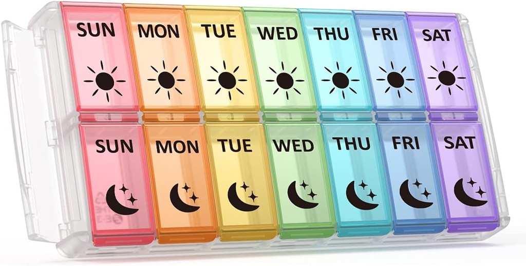 Viikottainen pilleri Organizer 2 Kertaa päivässä Erittäin suuri 7 päivää Easy Fill Quick Fill Portable Fullicon AM PM Pill Box täydentää, vitamiinit, ja lääketiede - (Patentti rekisteröity)