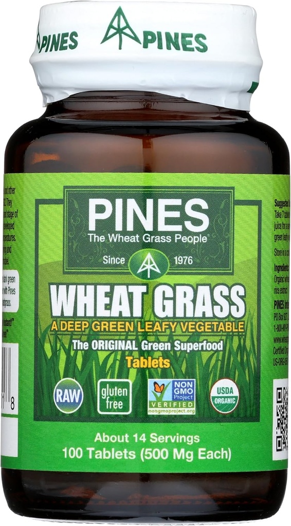 Pines Organic Wheat Grass 500 Mg Tabletit, 100