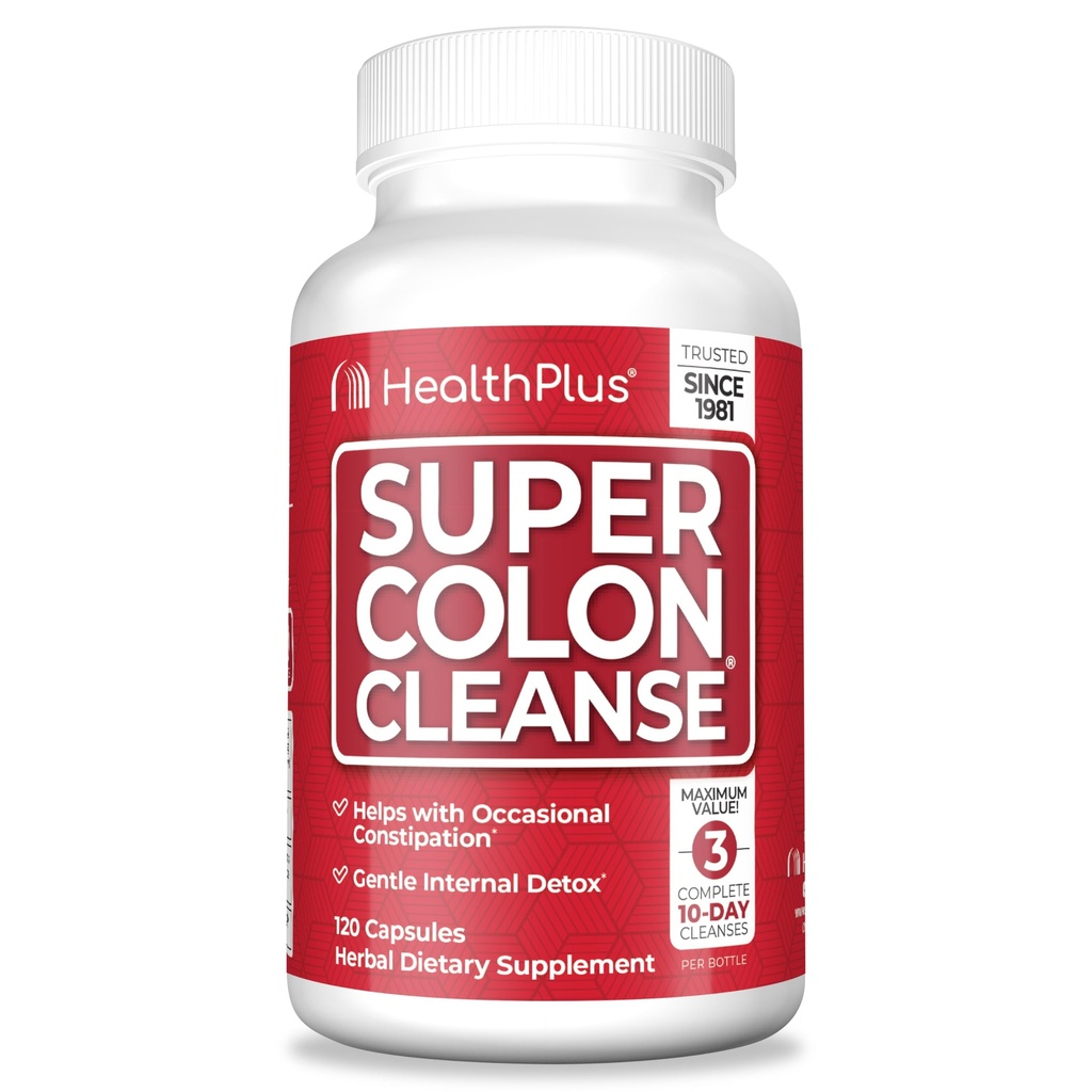 Health Plus Super Colon Cleanse 30 Day Supply of Gentle Gut Cleanse Detox, Psyllium Husk, Probiotika för förstoppningshjälp och Digestive Support, 120 kapslar