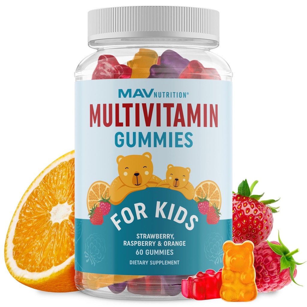 Barn Multivitamin Gummies | Vitaminer A, B, C, D & Zink för immunitet, tillväxt och utveckling | Dagliga multivitaminer för barn Ålder 2 + | Icke-GMO, Tredjepartstestade blandade frukttillskott | 60 Gummies