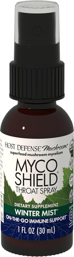 Isäntäpuolustus MycoShield Throat Spray - Immuuniterveyden tuki - Ruokavalion sieni täydentää Chaga, Reishi, Turkki Tail & More - On-The-Go Immuuni tuki - Winter Mist, 1 fl oz (71 Servings) *