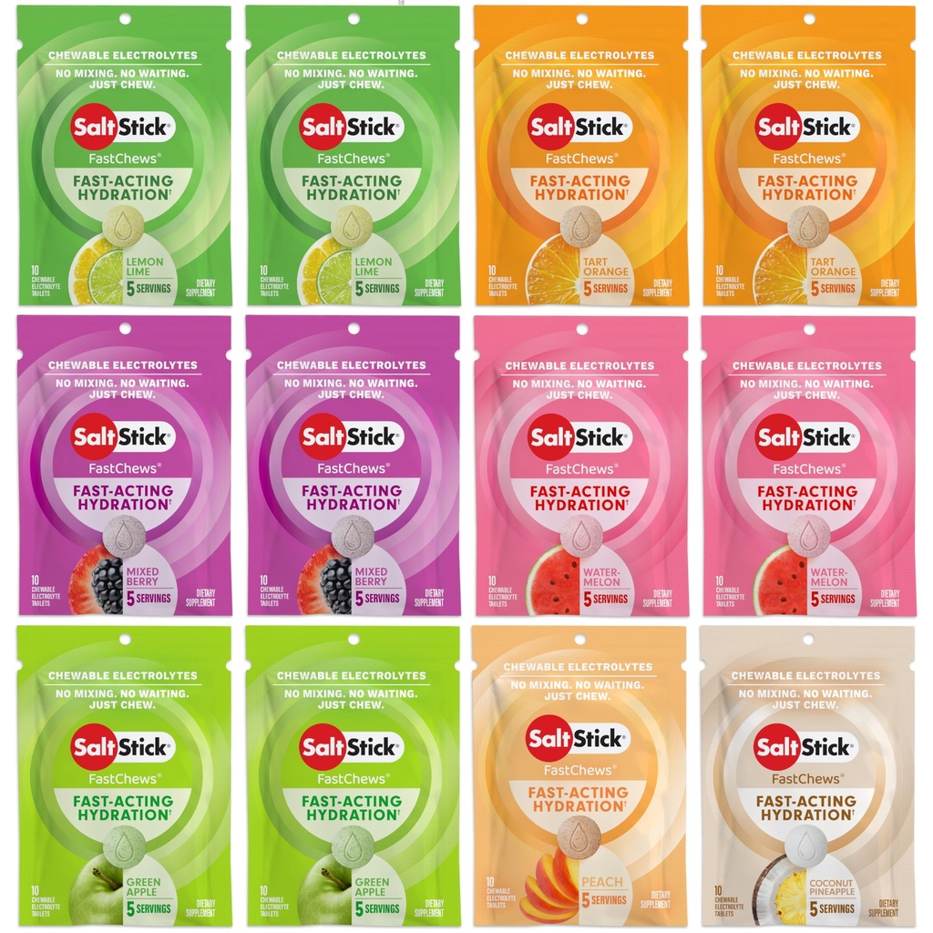 SaltStick Electrolyte FastChews - 120 Count Variety Pack - Purutabletti nesteytys, Salt Tables - 10 Count (Pack of 12)