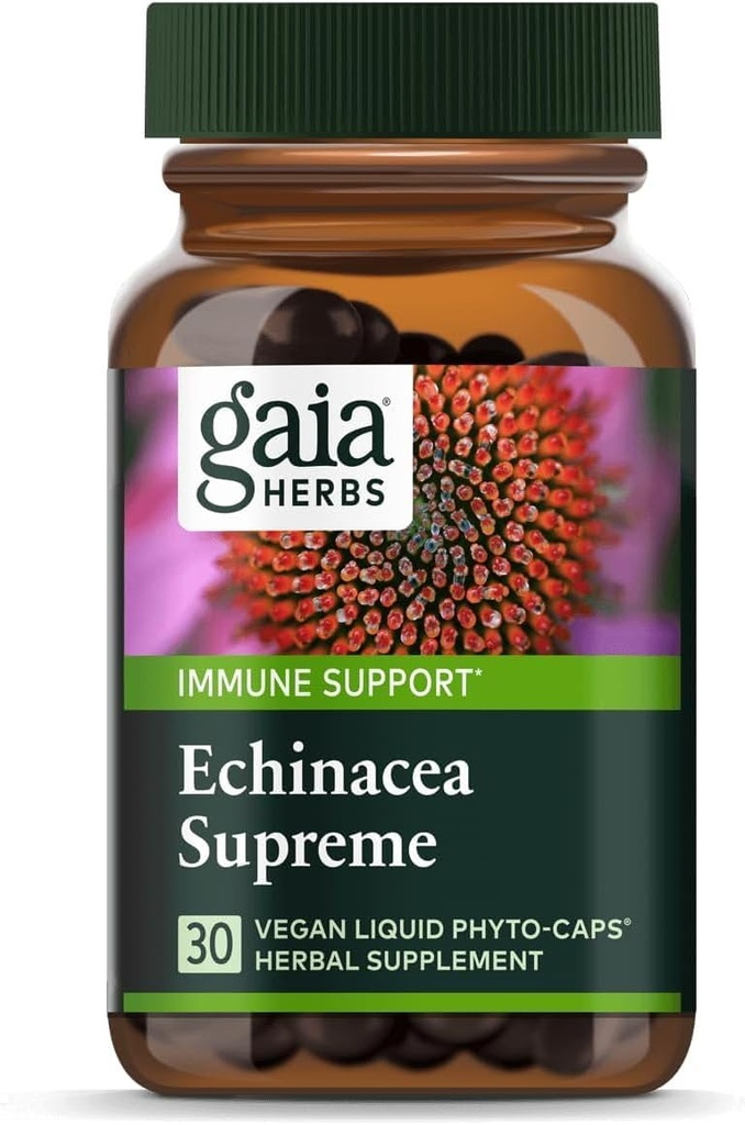 Gaia Herbs Echinacea Supreme - Immune Support Supplement - Echinacea Purpurea & Angustifolia Blend för att stödja immunsystem - 30 Vegan Liquid Phyto-Capsules (15-dagars leverans)