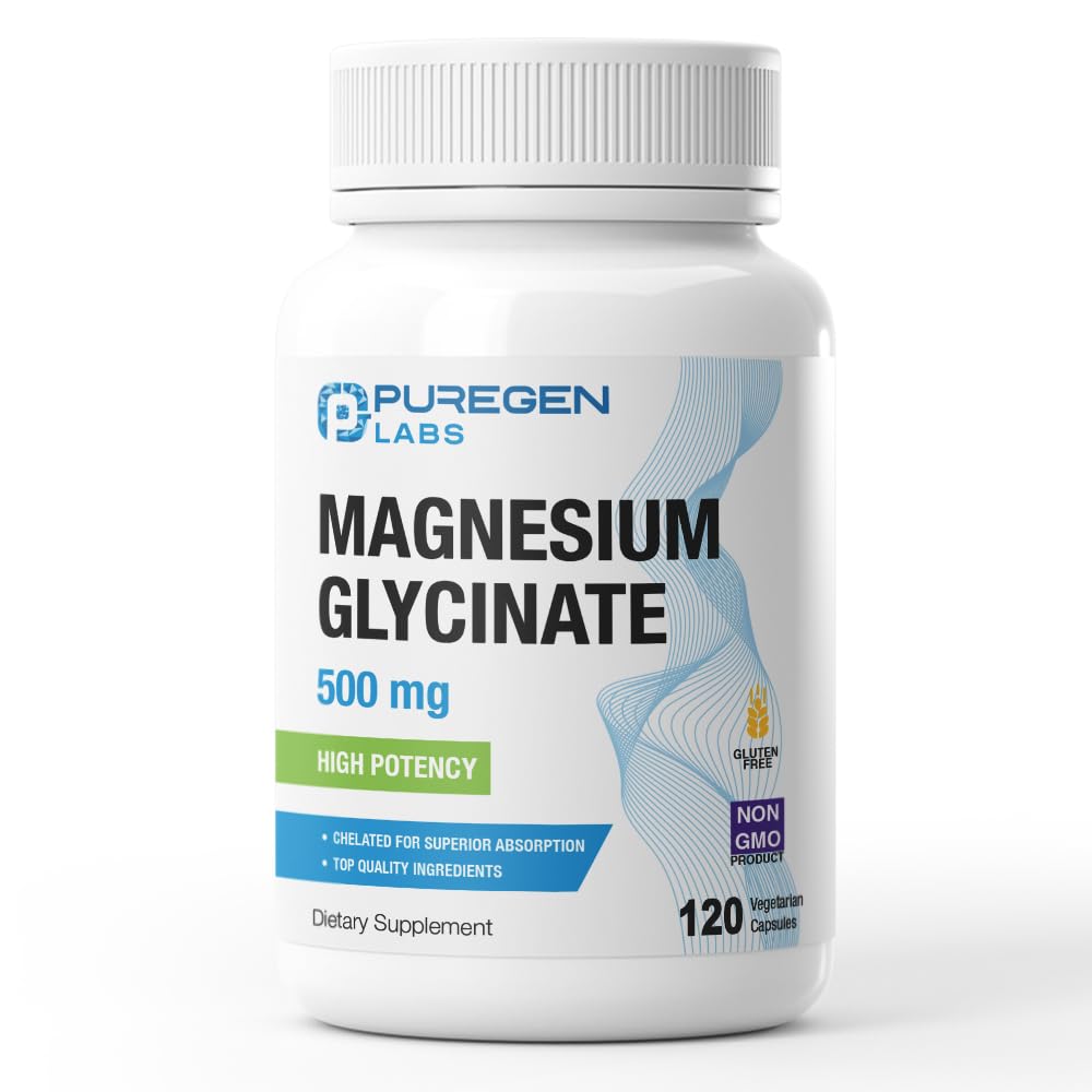 Magnesium Glycinate 500 mg [High Potency] 120 Veggie Caps, kelated for Superior Absorption ...