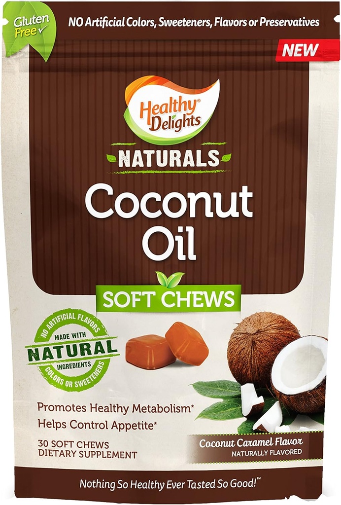 Terveelliset ilot Naturals, Coconut Oil Soft Chews, edistää terveellistä aineenvaihduntaa, auttaa ohjaus ruokahalua, herkullinen Coconut Caramel Flavor, 30