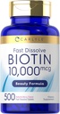 Carlyle Biotin 10 000 mikrog . 500 nopeasti liuotettavaa tablettia hiuksille, iholle ja kynsille.