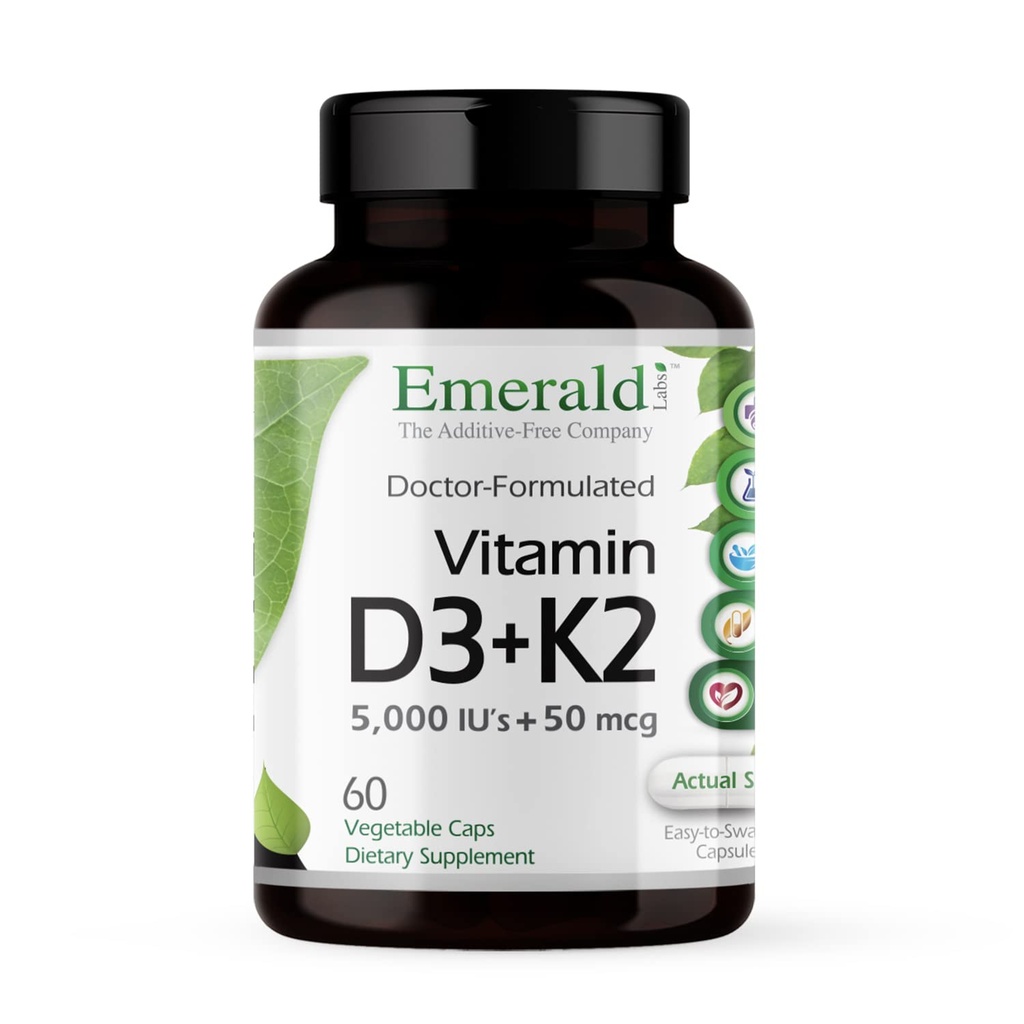 EMERALD LABS Vitamin D3 + K2 - Vitamin D & VitalDelta MK-7 för Bone Health & Heart Support * - Vegetarisk, glutenfri, klinisk styrka - 60 vegetabiliska kapslar