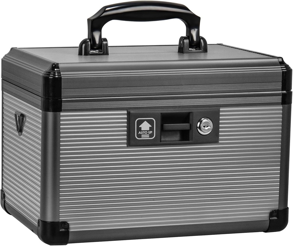 Lääkkeet Lock Box avain, alumiiniseos laatikko lääkkeeksi,First Aid Box kanssa irrotettava kaukalo tallentaa lääkkeitä ja pillereitä kotiin, musta 12 * 7.68 * 7.87 tuumaa