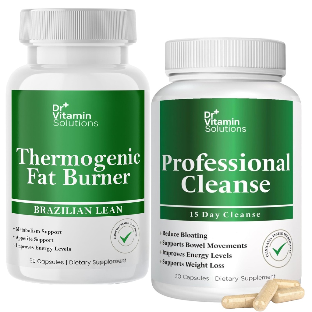 DR VITAMIN SOLUTIONS Thermogenic Fat Burner och Detox Cleanse Bundle - 15 Day Cleanse for Weight Management, Gut Health och Bloating Relief - 90 kapslar