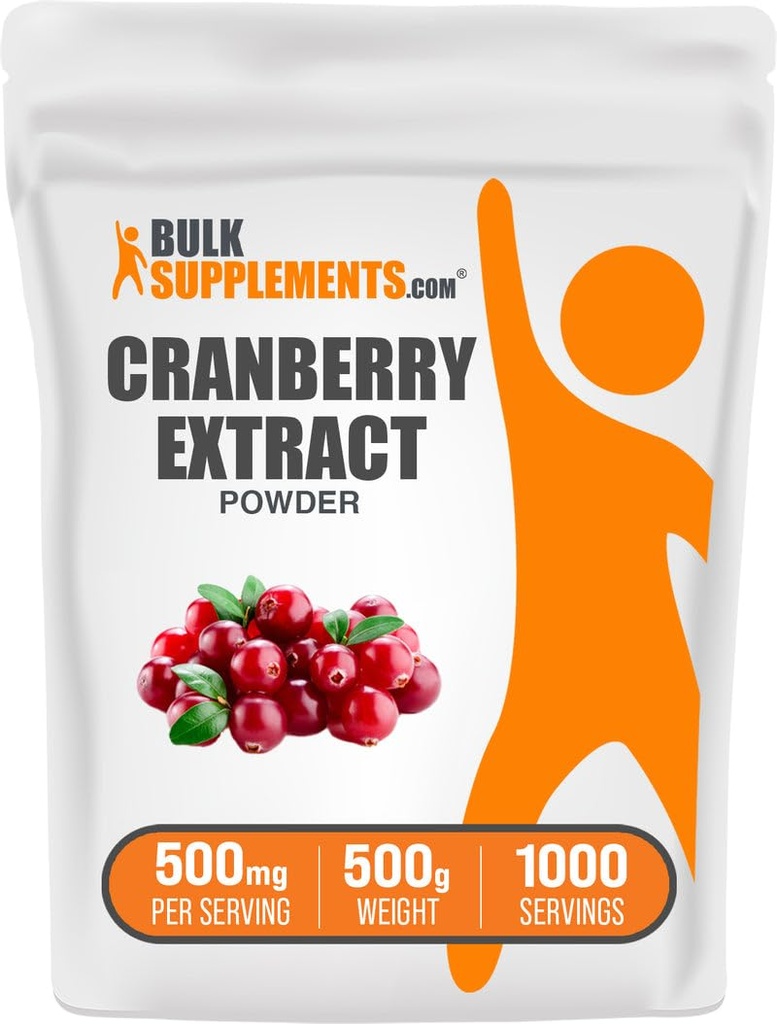 BulkSupplements.com Cranberry Extract Powder - Cranberry Flavoring Powder, lähde: Vaccinium Macrocarpon Fruit - Vegan & Gluteeniton, 500 mg per Serving, 500g (1,1 lbs) (Pack of 1)