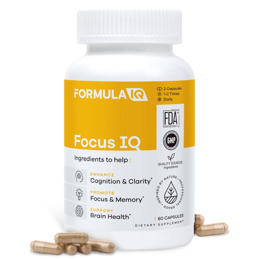 Formel IQ - Fokus IQ - Hjärntillskott för minne och fokus - Minnestillskott - Kognitivt stöd - 60 kapslar