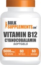 BulkSupplements.com B12-vitamiini 5000 mcg Softgels - kuten Cyanocobalamin, B12-vitamiinilisät, energiatuki - Gluteeniton, 1 Softgel per Serving, 60