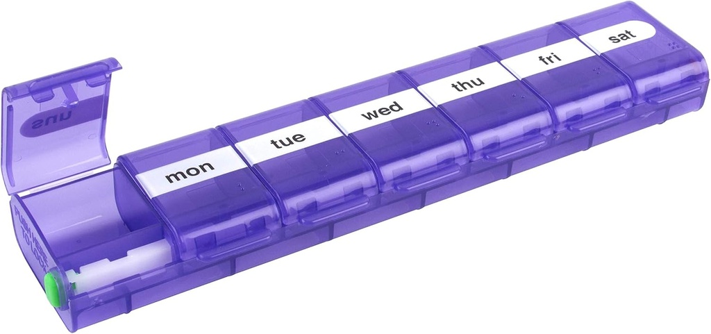 EZY DOSE Weekly (7-Day) Pill Case, Medicine Planner, Vitamin Organizer Box, X-Large Locking Compartments till säker receptbelagd medicinering och förebygga oavsiktlig spillning, färg kan variera