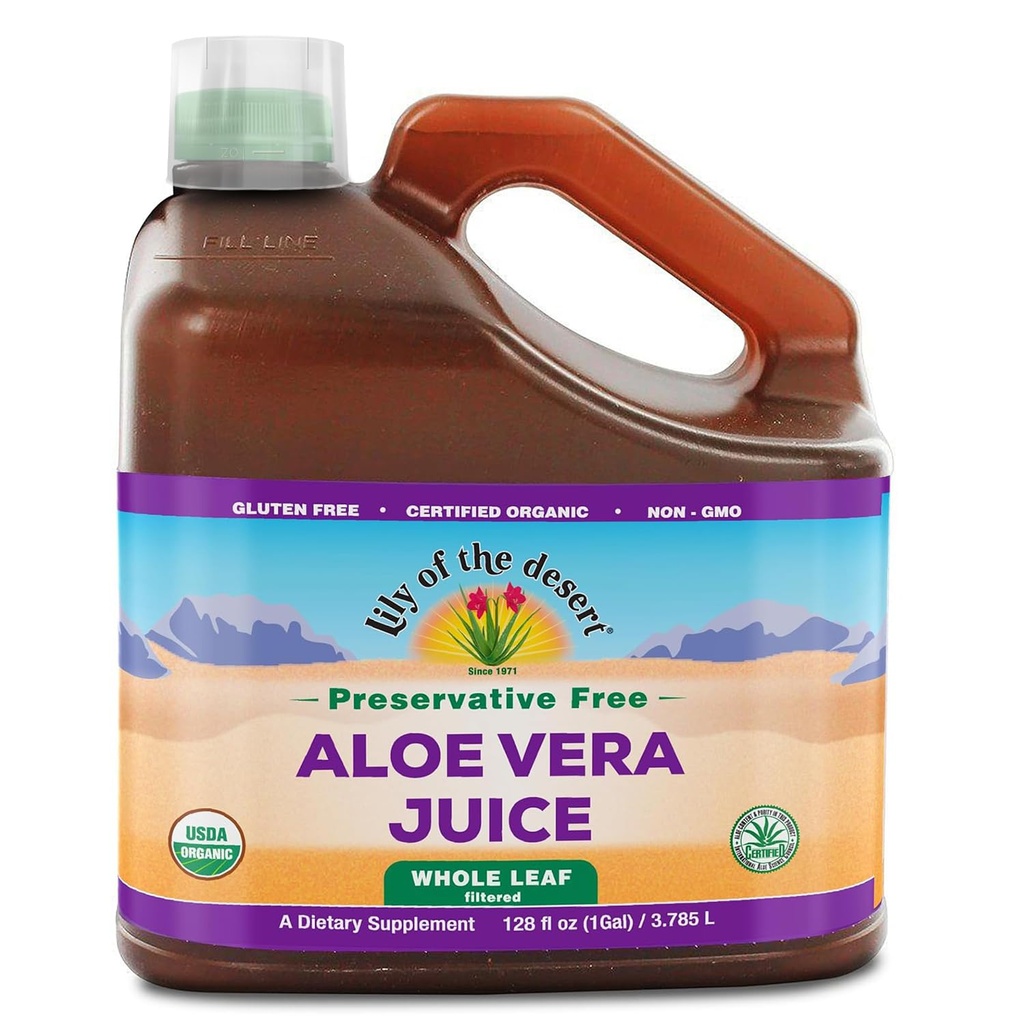 Lily of the Desert Aloe Vera Juice Säilöntävapaa, Koko Lehti suodatettu Aloe Vera Drink 128 Fl Oz kanssa Cup
