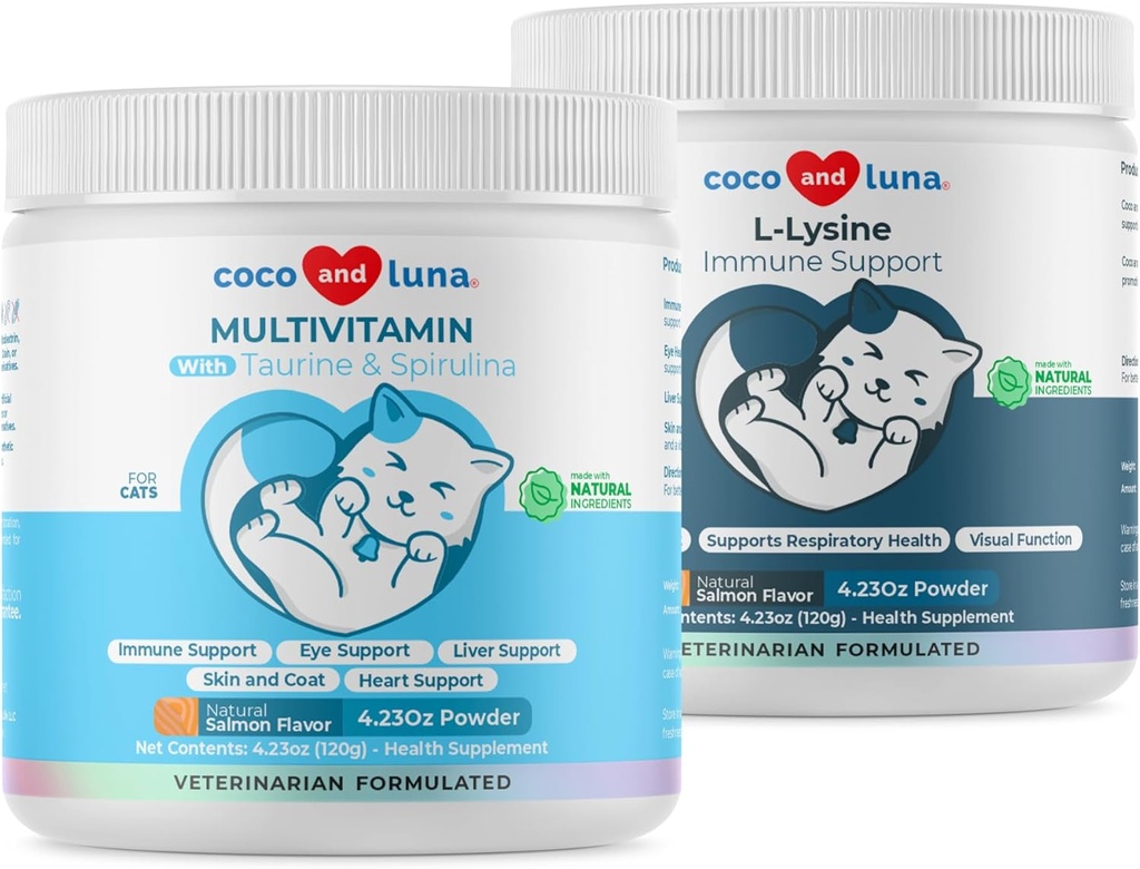 Lysiini + monivitamiinia kissoille - immuunituki, ihon ja turkin terveys, silmien tuki - EPA ja DHA, Tauriini ja Spirulina