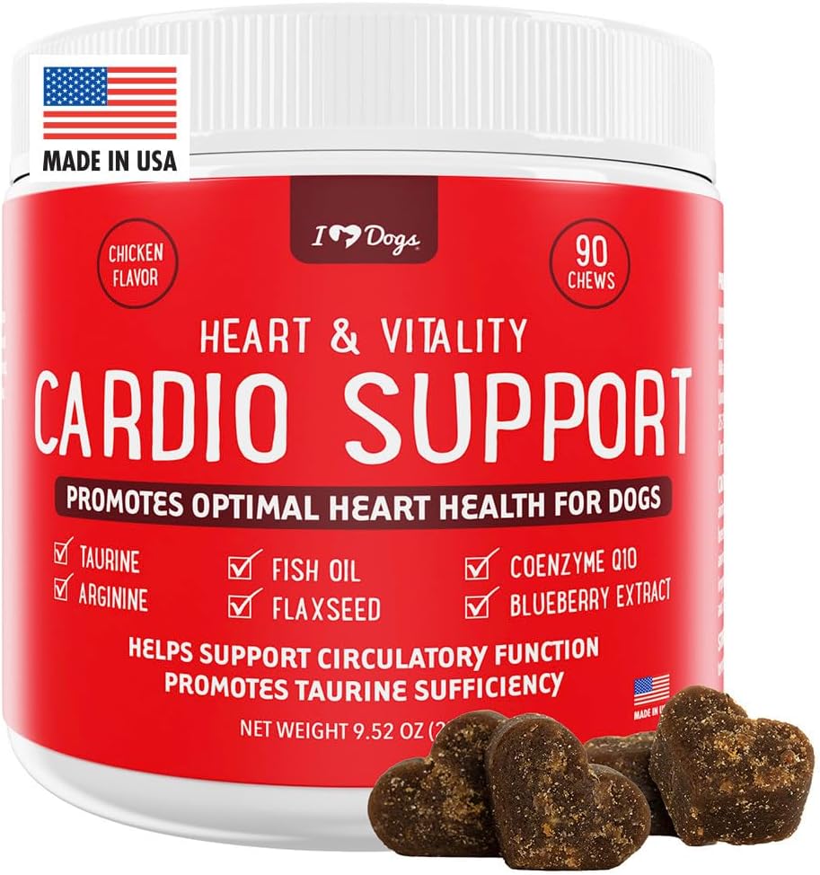 iHeartDogs Heart & Vitality Cardio Tuki koirille - Dog Heart Health Supplement anchovy Oil, Tauriini, pellavansiemen, arginiini, mustikkauute, Coenzyme Q10