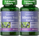 Puritans Pride Premium Bilberry Fruit Extract 250 mg (1000 mg motsvarande), 4:1 Koncentrerad traditionell Herbal Supplement, Vitamin C, 3 till 6 månaders leverans, 180 Rapid Release Softgels 2-Pack