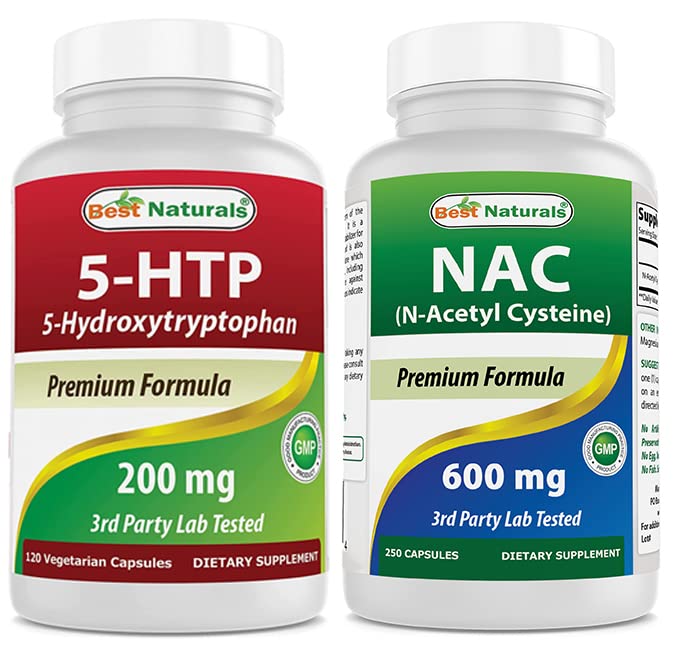 Bästa naturliga 5-HTP 200 mg & NAC - N Acetyl Cysteine 600 mg