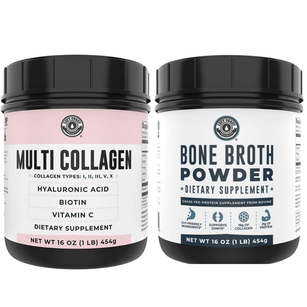 Vasen Coast Performance Pure Bone Broth ja Multi Collagen Powder nivelten, hiusten, ihon ja kynsien tuki