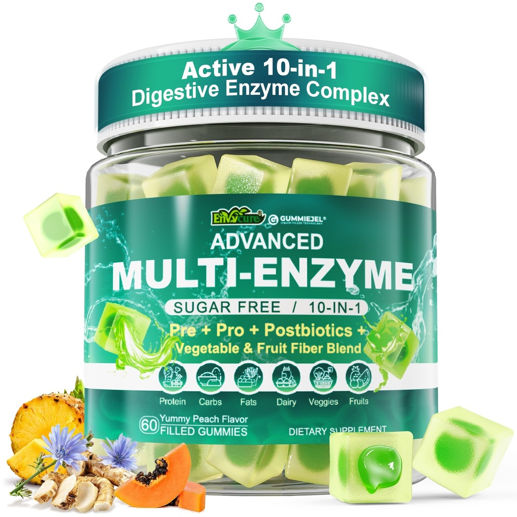 Dgestive Enzymes Gummies for Women & Men, Multi-Enzymes with 90Billion PMY Probiootit ja Prebiootit & Postbiootit, Vihannes-hedelmäkuitu Blend, Super Enzymes for Dgestive & Gut Health,Immuuni 60Cts
