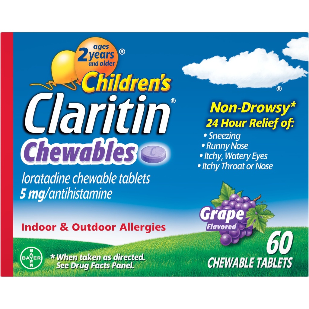 Barns Claritin Chewables 24 HR Children Allergy Medicine, Grape, 60 Count
