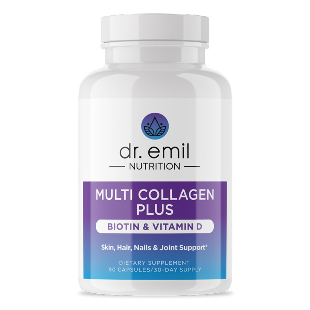 DR. EMIL NUTRITION Multi Collagen Peptides Plus Biotiini ja D-vitamiini - Biotiini ja Collagen täydentää hiusten ihoa ja kynsiä - Biotiini pillereitä hiusten kasvua