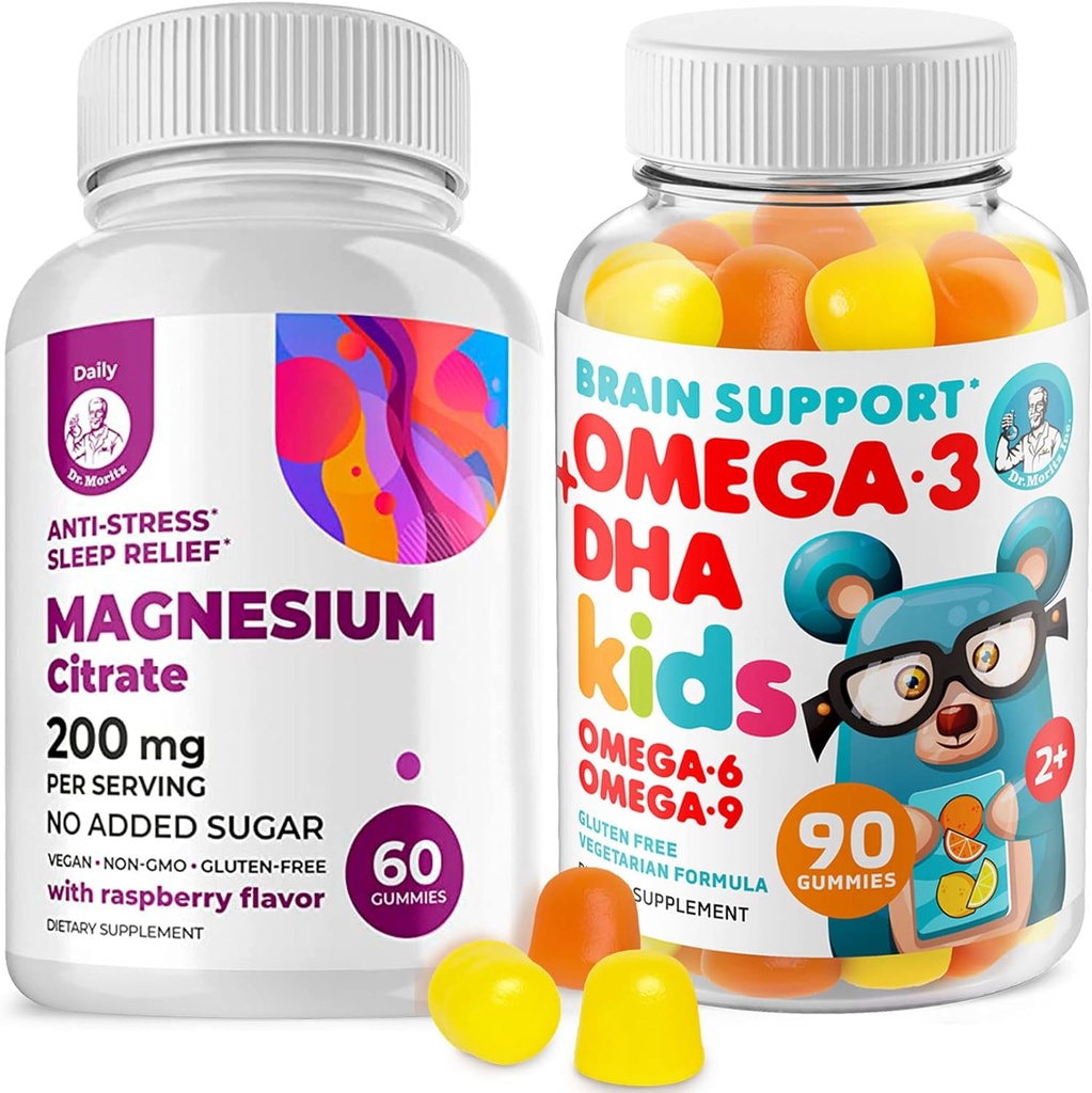Omega3 Gummies lapsille Omega 6 &9 ja Magnesium Gummies - DHA Lasten aivojen täydentää sydän-ja visiotuki Ei kalaöljyä ja gluteeniton immuuni terveys sokeritonta magnesiumia