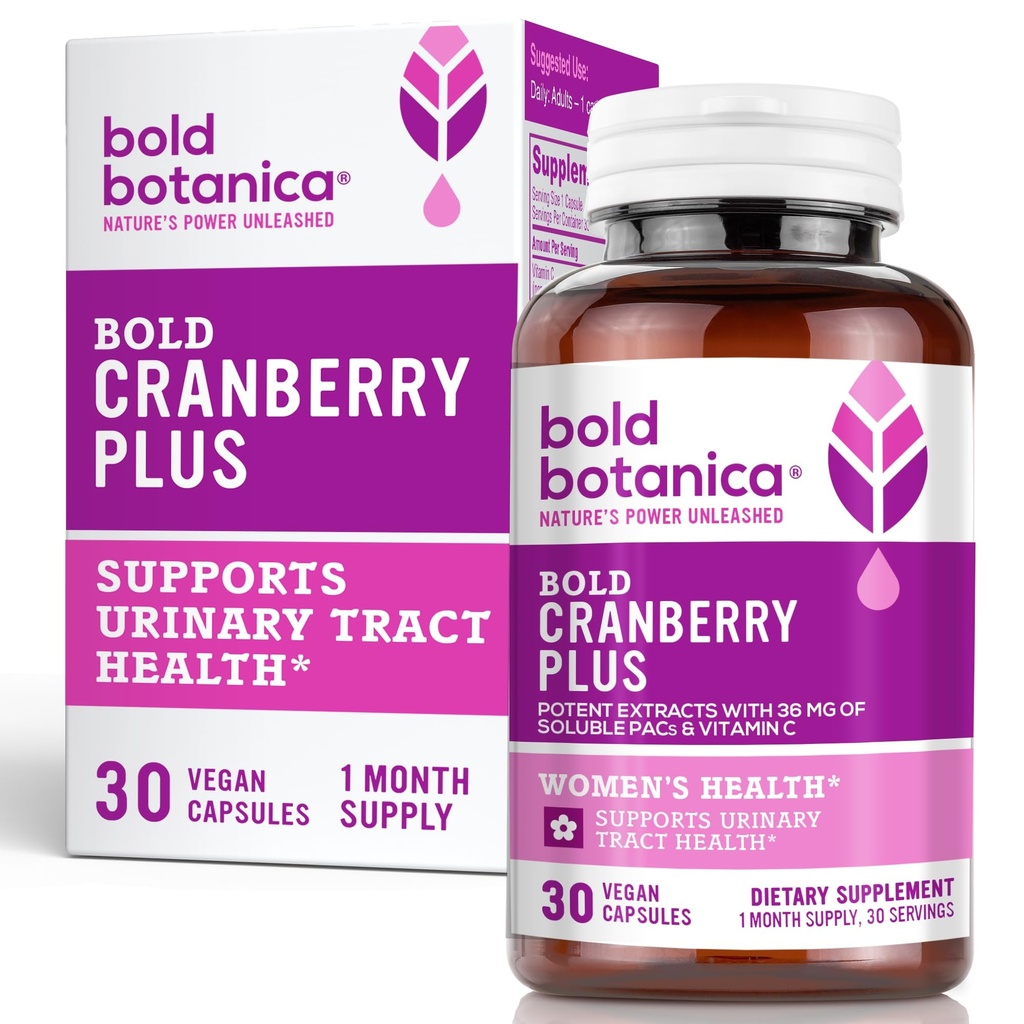 Bold Cranberry Plus - 36 mg PACs - 100% Soluble PAC- Urinary Tract UTI Support- Cranberry Pills för kvinnor och män - med icke-GMO Vitamin C - 30 Vegan kapslar