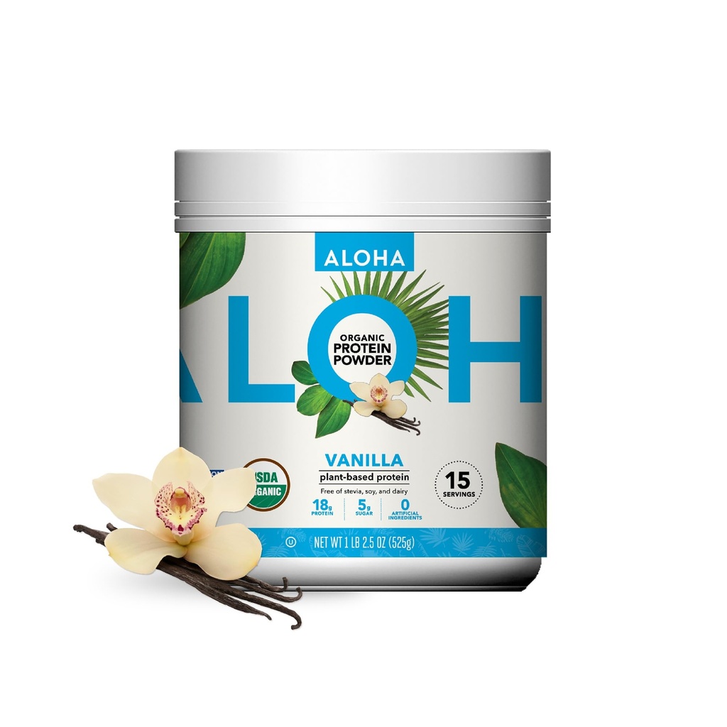ALOHA Organic Plant Based Protein Powder, Stevia Free, Vanilja, 19.6 oz, 15 Tarjoilut PAKKAUS TOUKOKUU VARY