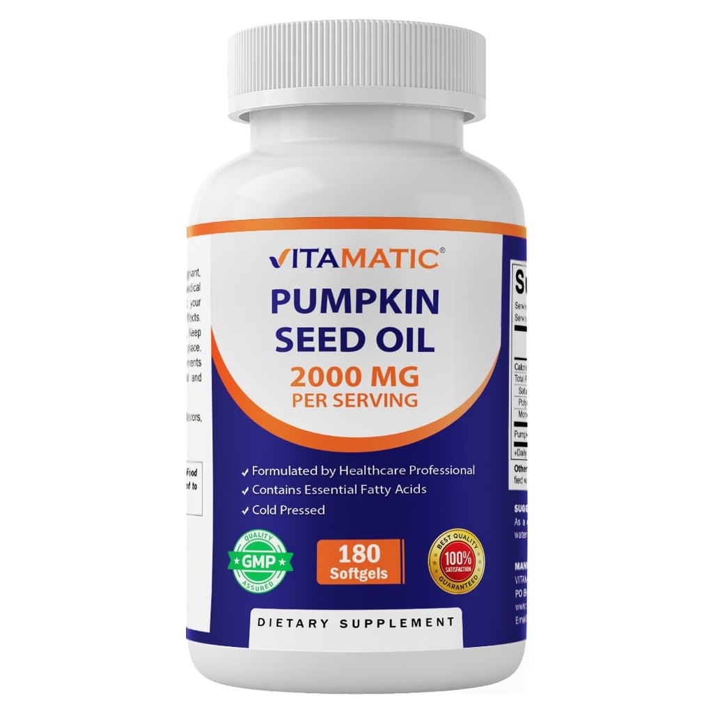 Vitamaattinen kurpitsa siemenöljy 2000mg Softgel kapselit per Serving - 180 Softgels - 1000 mg per softgel