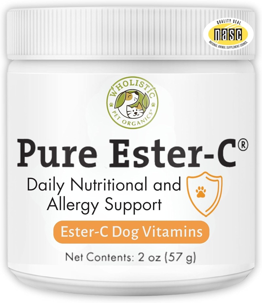 Whoulinen Pet Organics Pure Ester-C Powder for Dogs - 2 Oz - Terveellinen vaihtoehto Dog Allergia Chews - C-vitamiini täydentää Dog Allergia Relief, Immuunituki, kutina helpotus koirille - Valmistettu USA