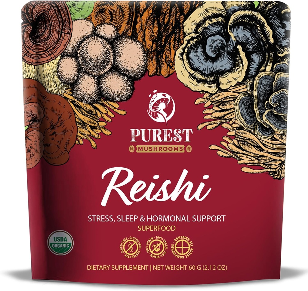 Reishi Powder - Organic Mushroom Extract Powder - Sieni täydentää Immunosupport, Stressi Relief, Parempi uni 60g