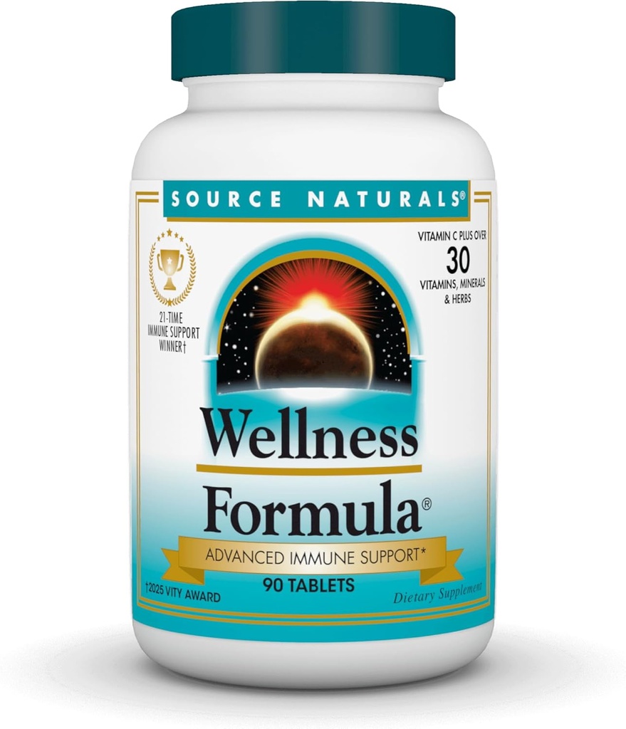 Source Naturals Wellness Formula Bio-Aligned Vitamiinit & Herbal Defense - Immuunijärjestelmän tuki täydentää & immuniteetti Booster * - 90 tablettia