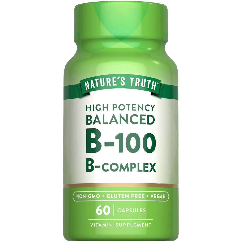 Naturens sannings vitamin B-komplex | 60 kapslar | Hög styrka B-100 | Icke-GMO & Gluten fri tillägg