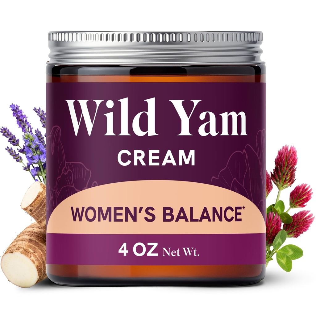 Wild Yam Cream för Hormone Balance | 3450mg Wild Yam för Herbal Menopause & PMS Support | Berikad med Vitex, Black Cohosh, Lavender & More | Östrogen & Progesterone Free Balancing Cream | 4 Oz.