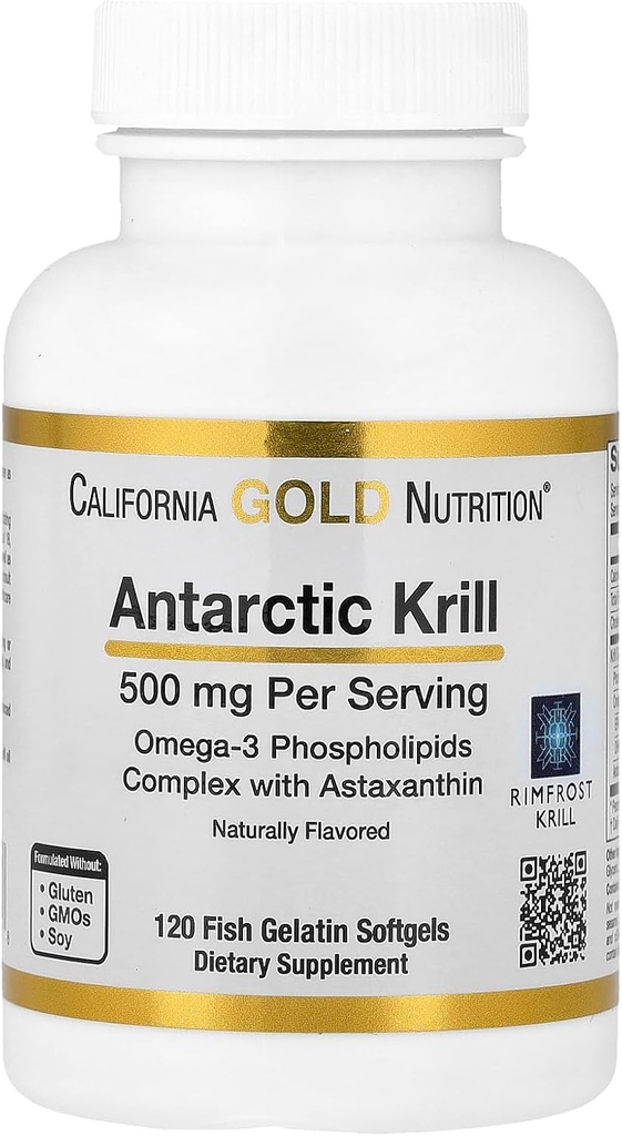 California Gold Nutrition Antarktis Krill Oil, Ultra-High Omega-3 kanssa Astaksantiini, Natural Mansikka & Sitruuna Maku, Non GMO, Gluteeniton, 500 mg, 120 Kala Liivate Softgels, 2 pakkaus