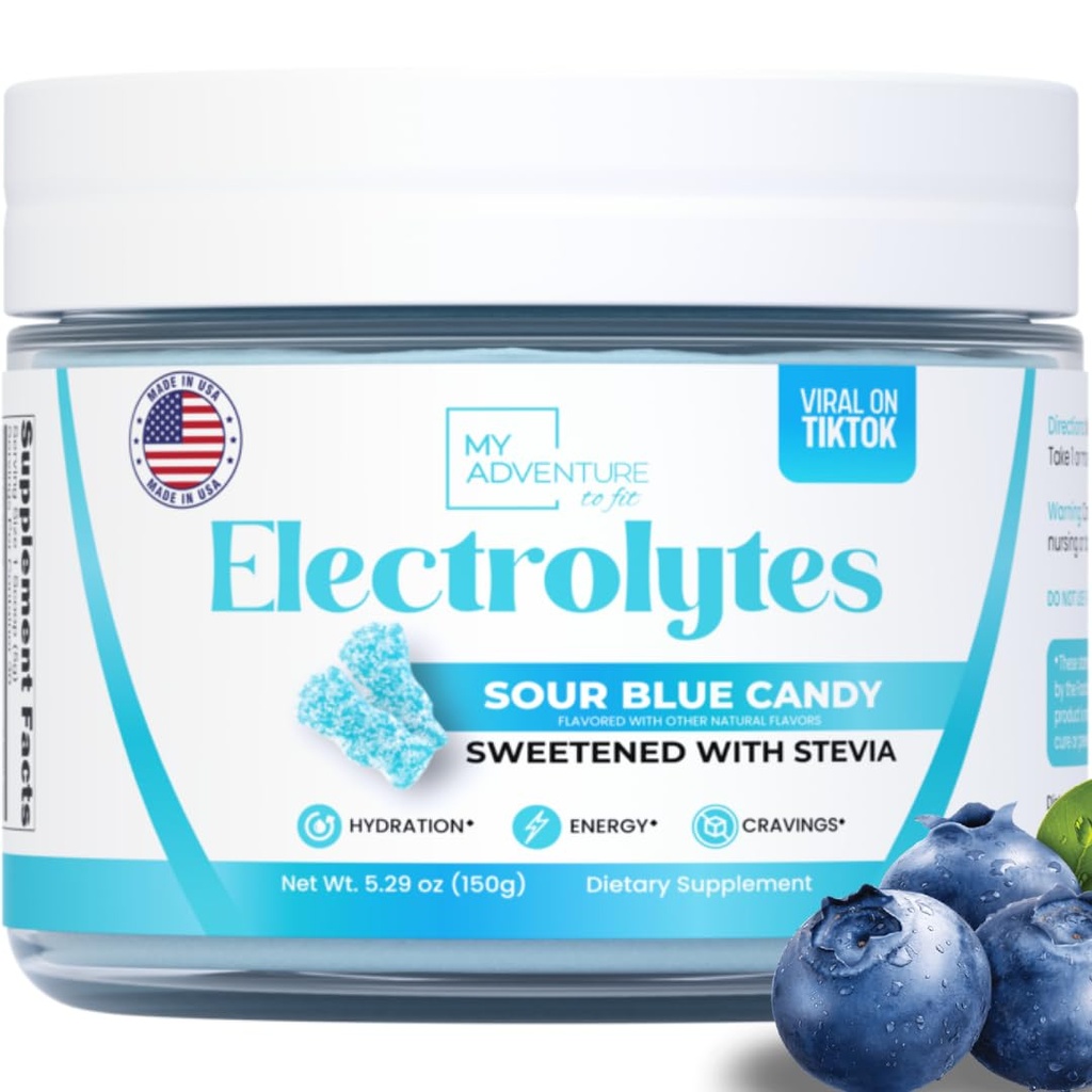 Zero Sugar - Sour Blue Candy Electrolytes Powder - Virkistävä Hydraation - Kofeiiniton energia - Kaikki luonnolliset ainesosat - Vegaani, Keto & Paleo - Sokeriton Elektrolyyttijauhe Drink Mix - 30 tarjoilua